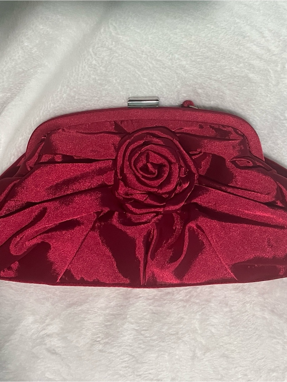 Nine West Red Satin Rose Wristlet Clutch